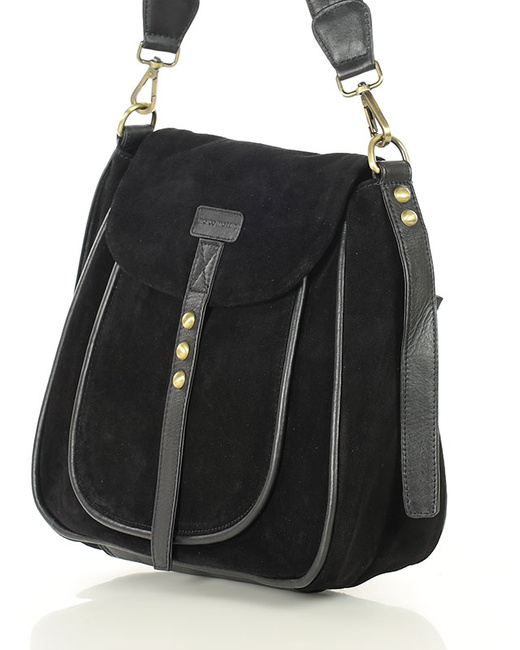 Torebka zamszowa saddle bag skórzana na ramię - MARCO MAZZINI czarna