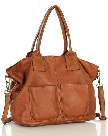 Torebka skórzana shopper bag - MARCO MAZZINI camel