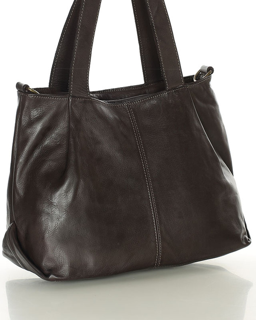 Torebka kuferek skórzana na ramię z miękkiej skóry MARCO MAZZZINI ciemny brąz