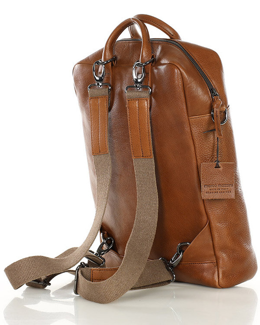 Elegancki plecak damski duży torba skórzana premium MARCO MAZZINI kamelowy