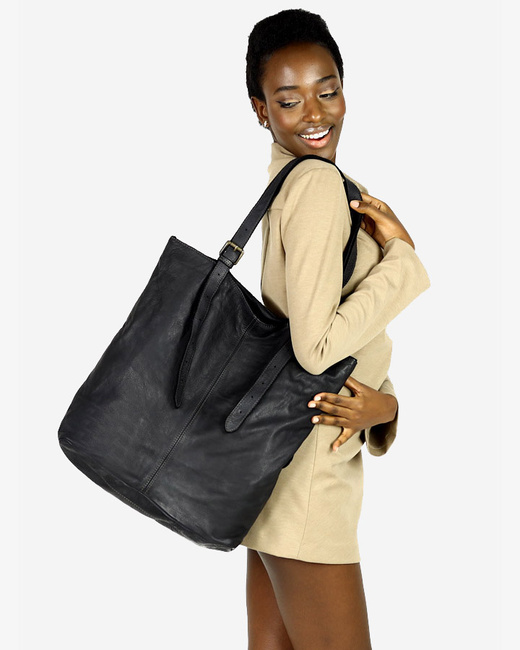 Torebka damska shopper z regulacją rączek skóra old pelle - MARCO MAZZINI czarny