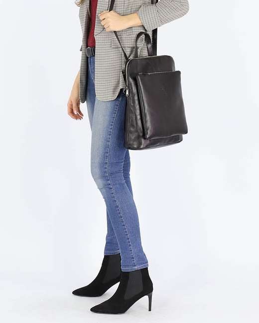 Elegancki plecak damski skórzany premium MARCO MAZZINI brązowy