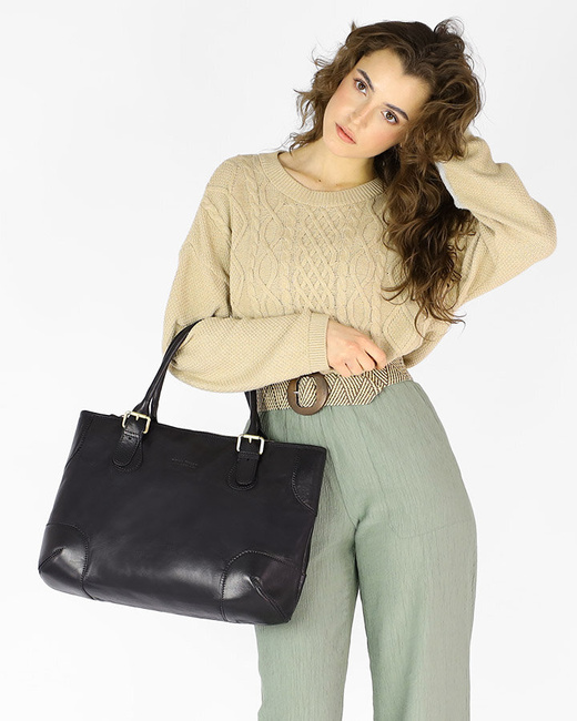 Torebka do ręki kuferek genuine leather made in italy - MARCO MAZZINI czarny