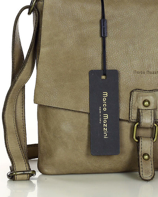 Torebka skórzana listonoszka stylowy minimalizm ala messenger leather bag - MARCO MAZZINI beż taupe