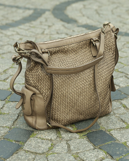 Miejska torebka regulowane raczki shopper pleciona skóra handmade MARCO MAZZINI beż jasny