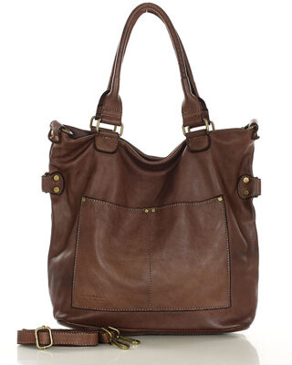 Torebka skórzana XL shopper vintage bag z kieszeniami vera pelle - MARCO MAZZINI czekoladowy brąz