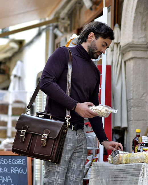 Teczka męska vintage handmade MARCO MAZZINI - skóra naturalna - CIRO Classic ciemny brąz