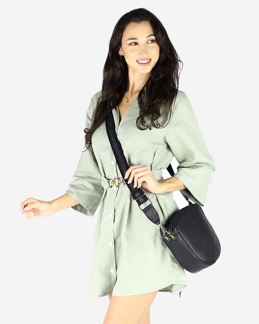 Torba skórzana na dwa zamki crossbody camera bag - MARCO MAZZINI czarny