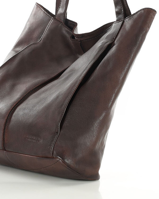 Miękka torba typu shopper skórzana na ramię - MARCO MAZZINI - ciemny brąz
