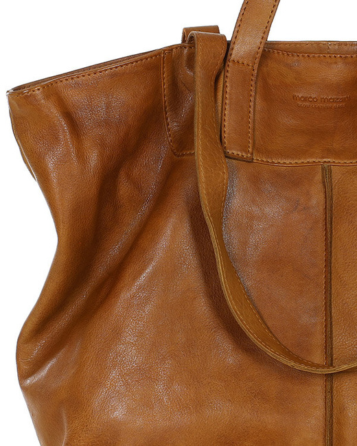 Duża torba shopper skórzana podwójne rączki - MARCO MAZZINI brąz camel