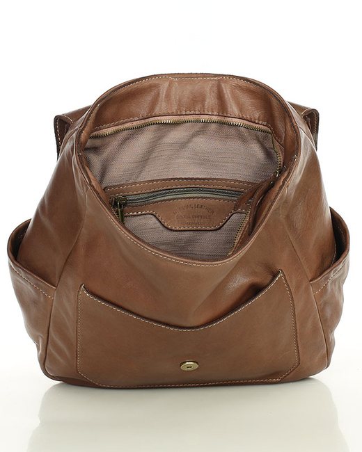 Plecak skórzany handmade z kieszeniami - MARCO MAZZINI czekoladowy brąz