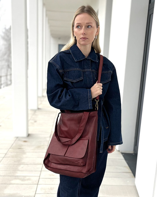 Torebka damska shopper A4 skóra naturalna - MARCO MAZZINI czerwona