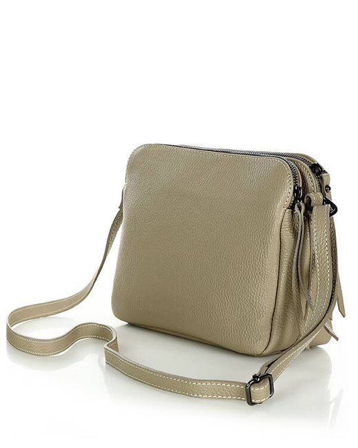 Torebka skórzana crossbody listonoszka dwie komory - MARCO MAZZINI beż cappuccino