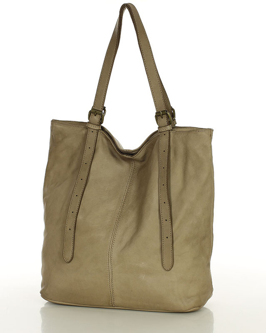Torebka damska shopper z regulacją rączek skóra old pelle - MARCO MAZZINI beż taupe