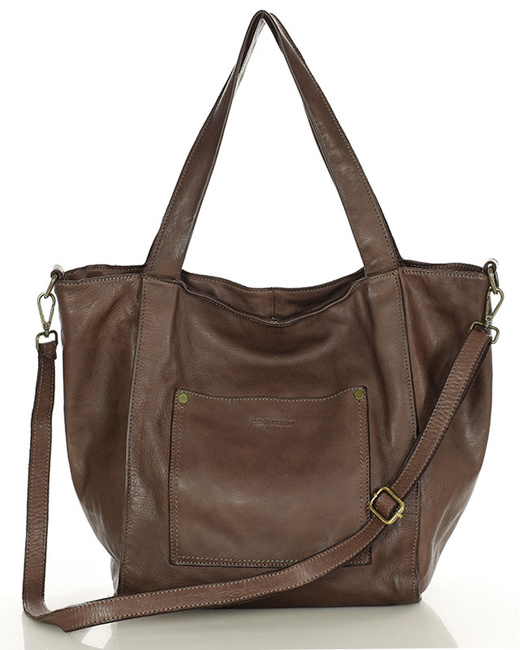 Shopperka torebka skórzana miejska - MARCO MAZZINI brąz camel