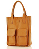Torebka skórzany shopper bag z kieszeniami - MARCO MAZZINI Ravenna brąz camel