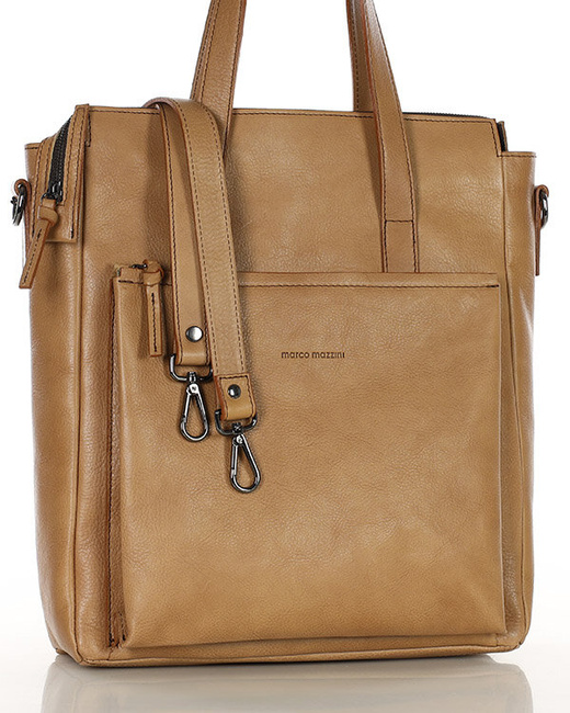 Luksusowa torebka shopperka aktówka skórzana MARCO MAZZINI beżowa