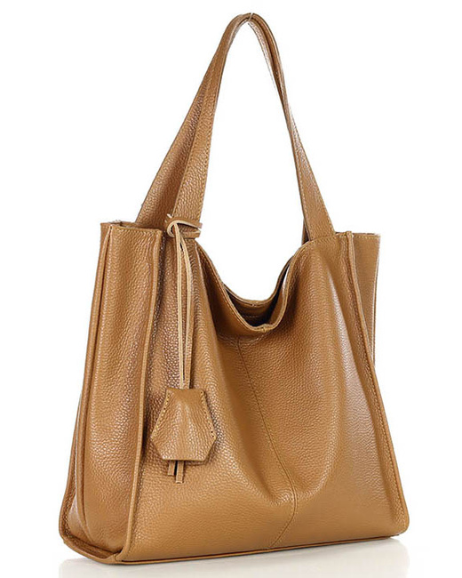Modna torebka damska skórzany shopper bag - MARCO MAZZINI Portofino Max camel