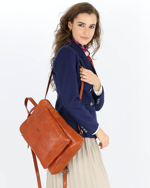 Elegancki plecak damski skórzany premium MARCO MAZZINI brązowy