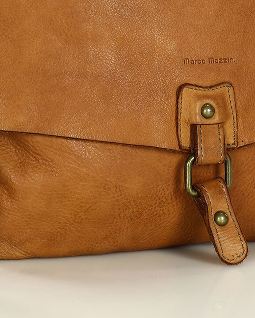 Torebka skórzana listonoszka stylowy minimalizm ala messenger leather bag - MARCO MAZZINI camel