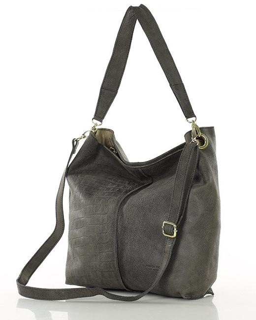 Torebka skórzana hobo bag z tłoczeniem - MARCO MAZZINI czarna