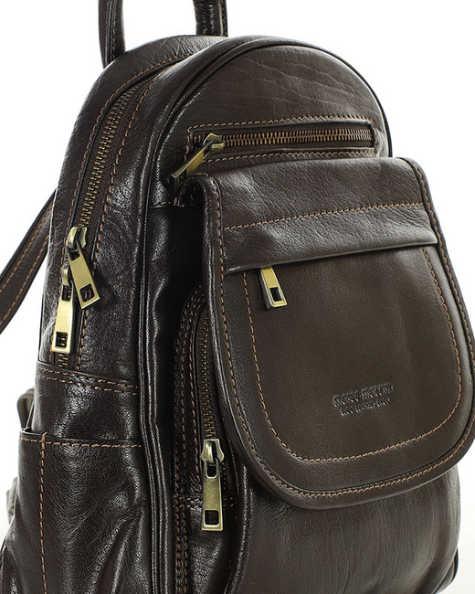 Plecak skórzany damski perfekcyjna organizacja - MARCO MAZZINI brąz