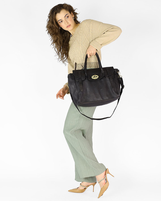 Kultowa torba damska do ręki ze skóry vintage capsule leather bag MARCO MAZZINI czarna