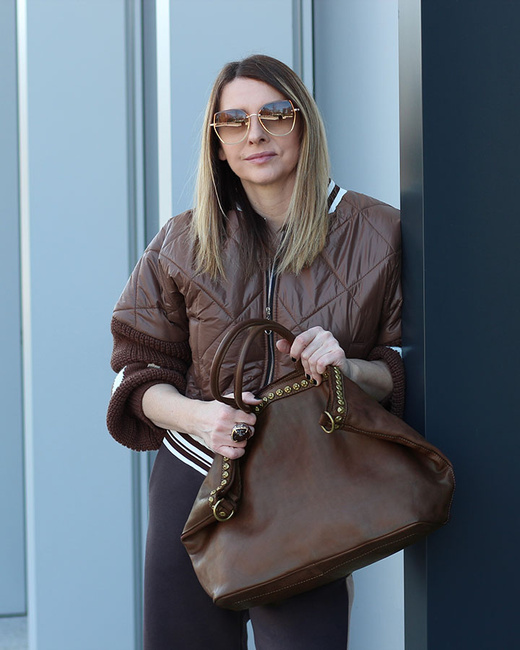 Duża torebka skórzana oversize style shopper bag - MARCO MAZZINI czekoladowy brąz