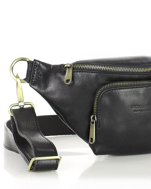 Torebka nerka na szerokim pasku skórzana premium pelle - MARCO MAZZINI czarna