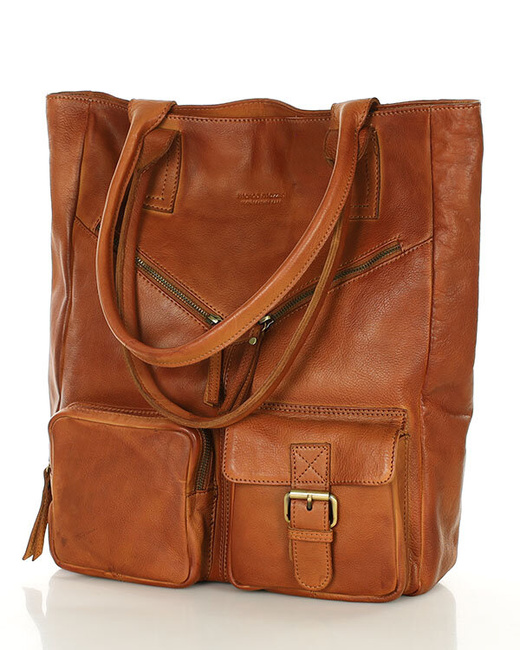 Duża torba shopper z przegródkami skóra naturalna - MARCO MAZZINI brąz camel