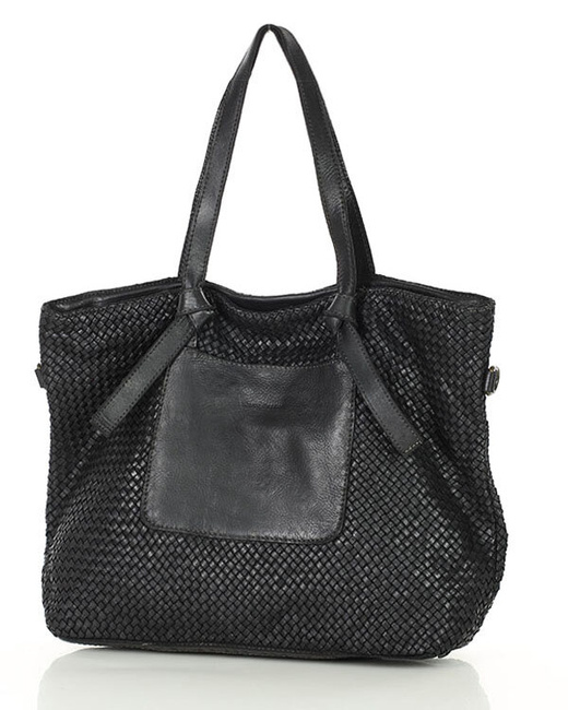 Oryginalna torebka pleciona damska skórzany shopper bag - MARCO MAZZINI czarna