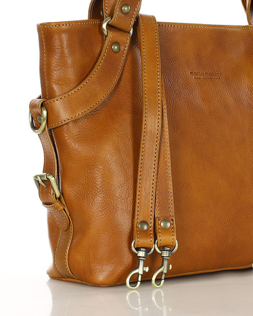 Torebka biznesowa damska kuferek skórzany premium bag - MARCO MAZZINI camel