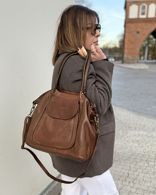 MARCO MAZZINI Torebka skórzana shopper bag ispirato dalla natura brąz