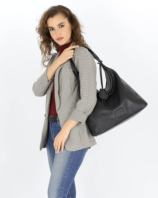 Torebka damska worek hobo bag skóra naturalna - MARCO MAZZINI czarna