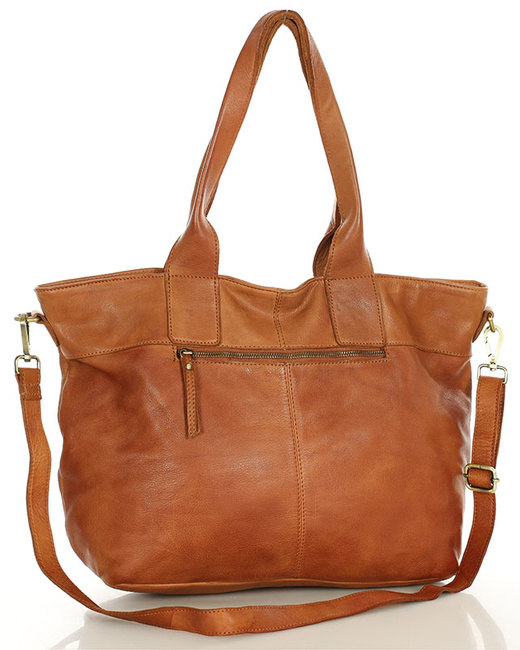 Torebka skórzana na ramię shopper na długich rączkach - MARCO MAZZINI brąz camel