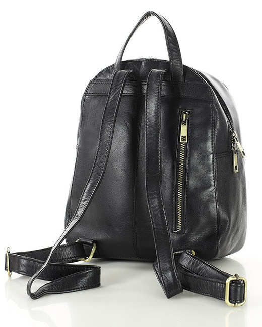 Mały plecak damski skórzany z kieszonkami - MARCO MAZZINI czarny