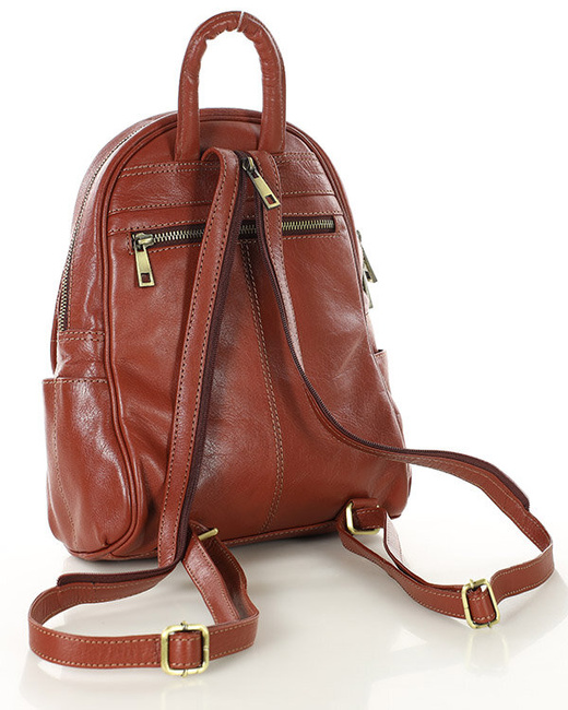 Plecak skórzany damski perfekcyjna organizacja - MARCO MAZZINI brąz whisky