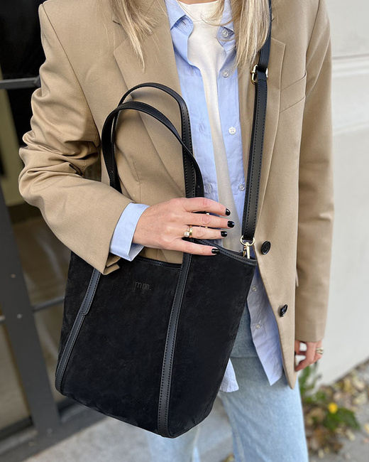 Torebka damska worek hobo bag skóra naturalna - MARCO MAZZINI czarna