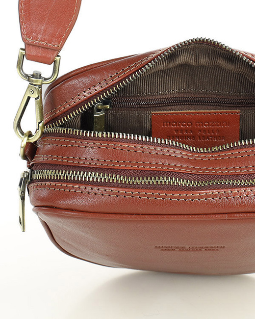 Torba skórzana na dwa zamki crossbody camera bag - MARCO MAZZINI brązowy