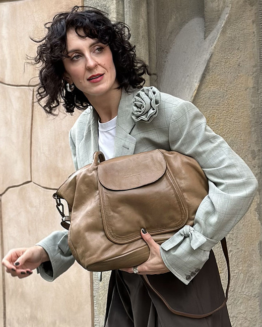 MARCO MAZZINI Torebka skórzana shopper bag ispirato dalla natura beżowy taupe