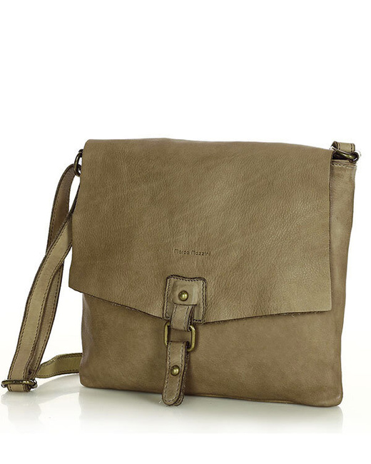 Torebka skórzana listonoszka stylowy minimalizm ala messenger leather bag - MARCO MAZZINI beż taupe