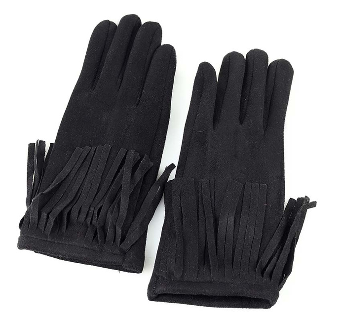 Rękawiczki damskie z fredzlami boho - MARCO MAZZINI - czarne