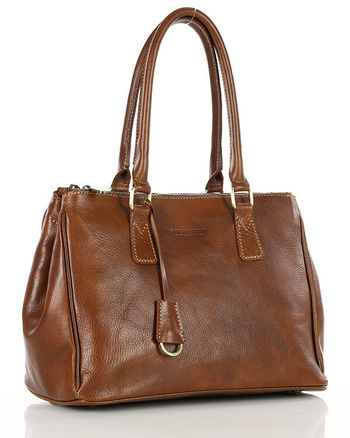 Torebka skórzana dwukomorowa kuferek premium - MARCO MAZZINI brązowy