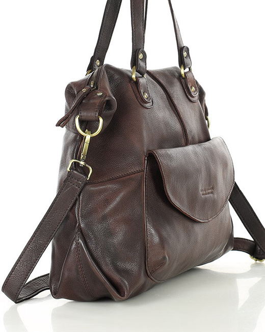 Shopper bag torebka skórzana A4 do pracy - MARCO MAZZINI ciemny brąz