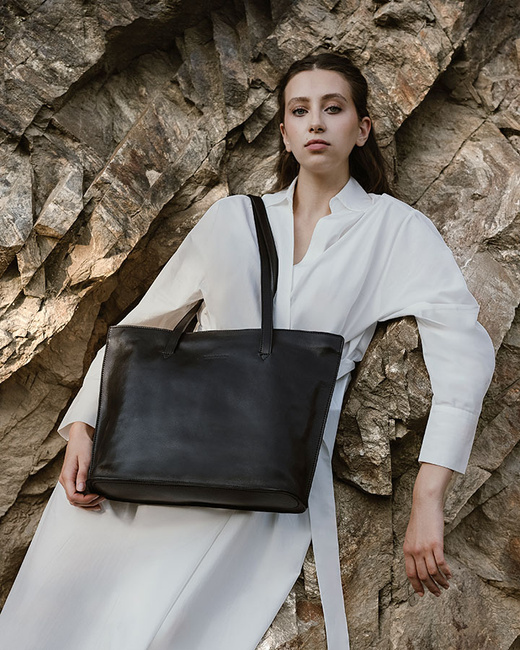 Duża torba shopperka biznesowa damska skórzana - MARCO MAZZINI czarna