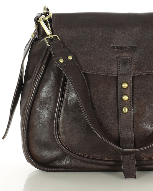 Saddle bag skórzana torebka damska na ramię - MARCO MAZZINI czekoladowy brąz