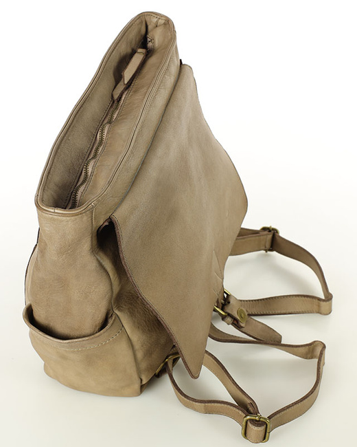 Plecak skórzany handmade z kieszeniami - MARCO MAZZINI beż cappuccino