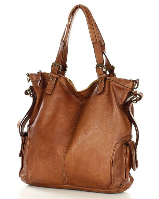 MARCO MAZZINI Miejska torba skórzana z regulowaną rączką old leather handmade camel