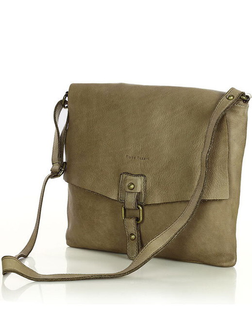 Torebka skórzana listonoszka stylowy minimalizm ala messenger leather bag - MARCO MAZZINI beż taupe