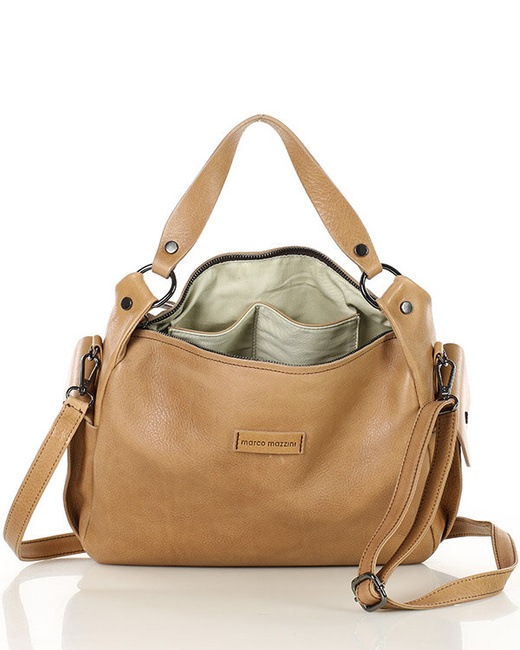 Luksusowa torebka kuferek na ramię skóra naturalna MARCO MAZZINI beżowa